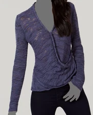 I.N.C. Women's Blue Burnout-Print Surplice-Neck Sweater Size S