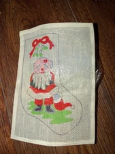 Needlepoint Mini Christmas Stocking Kits — Santa with Mistletoe Bow Design