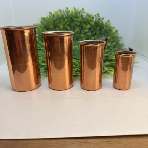 Set of 4 - Vintage Copper Measuring Cups w/ Brass Handles Cylinder