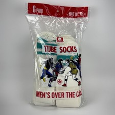 Vintage NOS Mens Tube Socks Over the Calf Teal Stripe Cotton Fits 10-15 6 pair