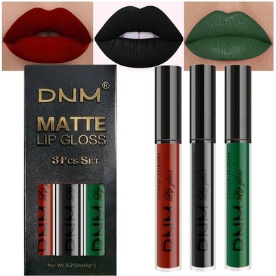 evpct 3Pcs Dark Black Emerald Green Red Matte Liquid Lipstick Lip Stain Sets ...