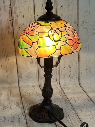 Tiffany Style Lotus Lily Pad Stained Glass Lamp Shade Table Lamp - Picture 5 of 9