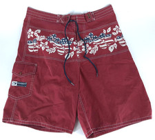 Vintage Old Navy Red USA Flag Floral Medium Swim Trunks