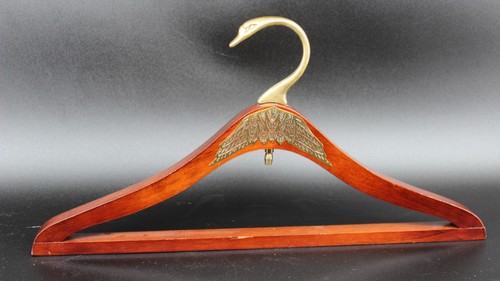 Vintage MCM Swan Wood Clothes Hanger with Brass Detail