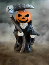 Pumpkin Grim Reaper Light Up Halloween Decor Tabletop Shelf