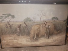 Monumental 72x116 African Safari Elephant Hunting Scene Oil Painting Large Orig