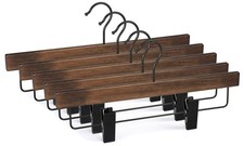 Pants Hangers, Wooden Skirt Hangers with Adjustable Metal Clips, Premium Retr...