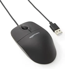 Amazon Basics 3-Button Wired USB Computer Mouse, Black