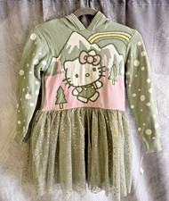 Hello Kitty Girl's Knit Sweater Dress Frosty Green Long Sleeve Size S NWT