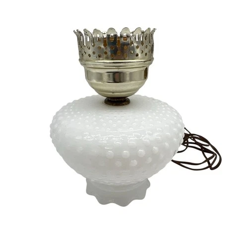 Vintage White Milk Glass Hobnail Electric Table Lamp Base Mid 1950s Opaque
