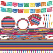 119 Pcs Mexican Fiesta Party Supplies Set Includes Mayo Mexico Serape Plates ...