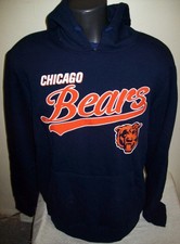 CHICAGO BEARS Pull Over Hooded Jacket Hoody Screened Sewn Logos MEDIUM