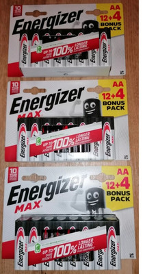 Energizer Max AA 12 + 4 Bonus Pack, 3 Packungen, neu 