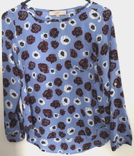 Loft Petites Tunic Top Shirt Sz XSP Long Sleeve Roll Tab Floral Blue/Maroon