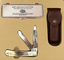 1999 CASE XX 5254 SS STAG TRAPPER Knife, Leather Sheath, Oilstone, Gift Set, New