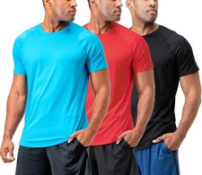 Men's 3-Pack Quick Dry Short Sleeve T-Shirt Sun Protection Running Athletic W...