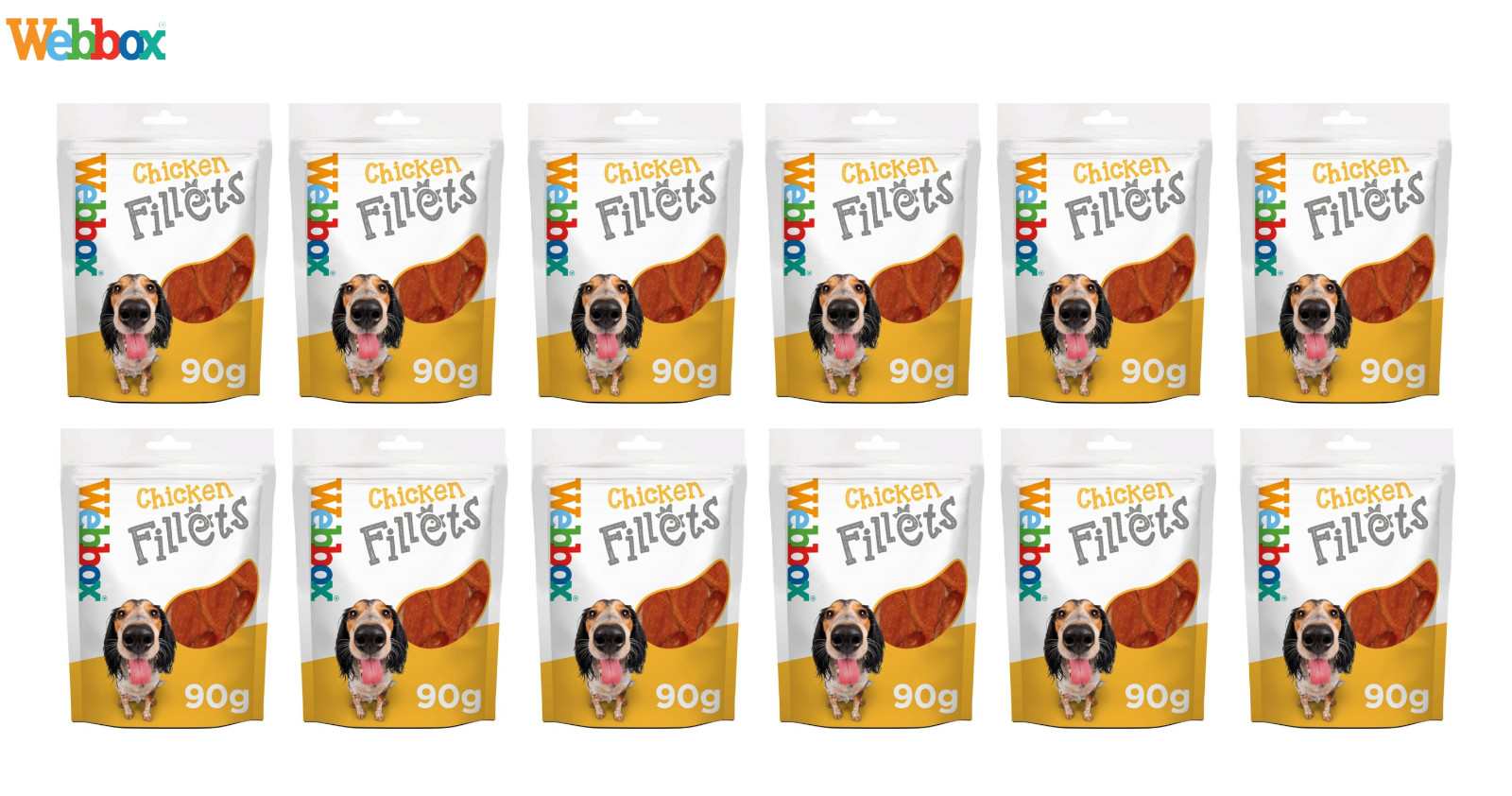 CASE OF 12 WEBBOX GLUTEN FREE LOW FAT CHICKEN FILLETS DOG DENTAL CHEW TREAT 90G