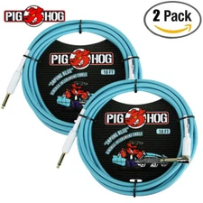 2-PACK Pig Hog 1/4' Straight to 1/4' Right-Angle Daphne Blue Instrument Cable