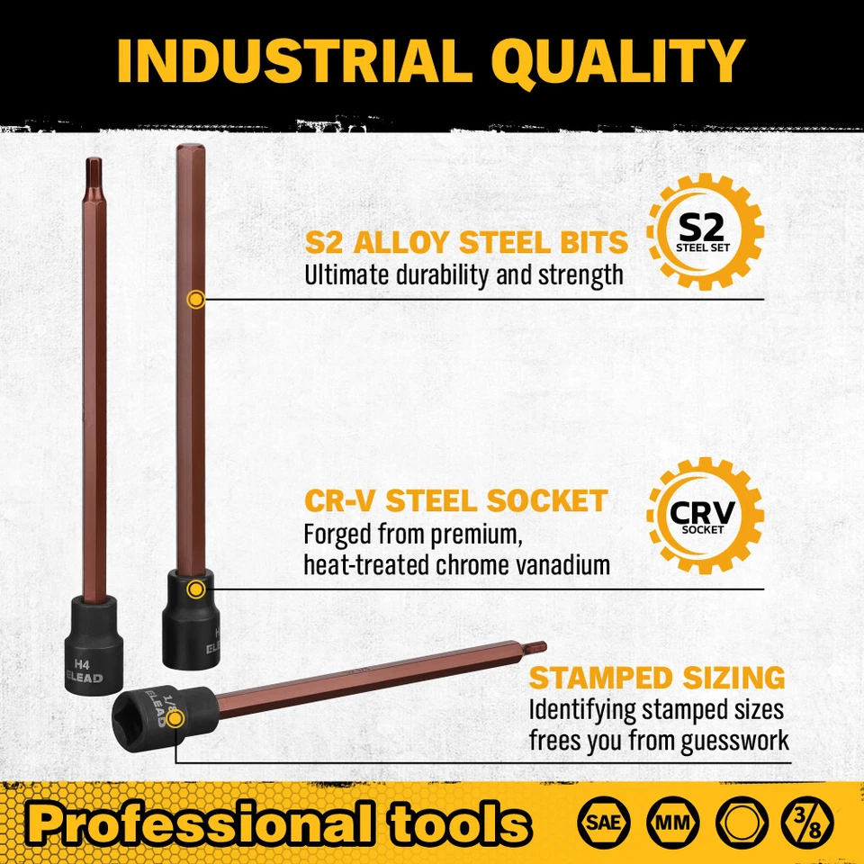 20PC Extra-Long Allen Hex Bit Socket Set 3/8" Drive SAE & Metric Impact  Ratchet - Image 4 of 4