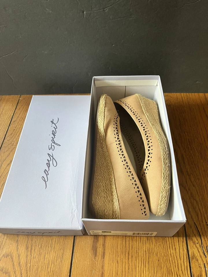 Easy Spirit Derely wedge pumps espadrilles leather natural tan sz 9 WIDE New   - Image 2 of 4
