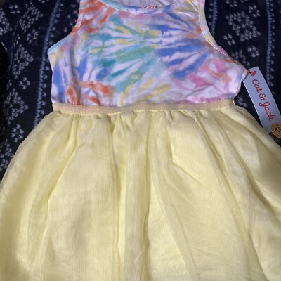 Girls Cat & Jack Toddler Yellow Tie Dye Tutu Tank Top Dress New Size 3T, P2