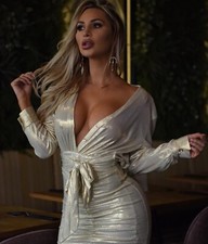 Gold Shimmer Dress, Collar Button Down and Rushed Back By Fashion Nova Size S