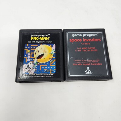 Atari 2600 Lot Pacman + Space Invaders Text Label Untested
