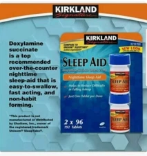Kirkland Sleep Aid Doxylamine Succinate 25 Mg 2/96ct=192 Tabs Compare To Unisom