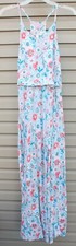 Lauren Conrad Blue Floral Maxi Dress Spaghetti Straps Elastic Waist Women's S