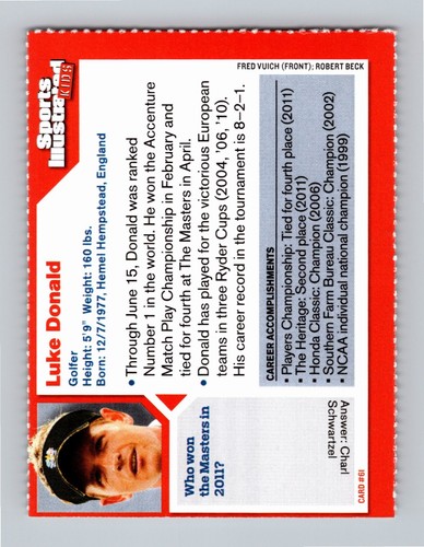 Tom Donald 2011 Sports Illustrated for Kids #61 PGA - Picture 2 of 2