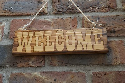 ''WELCOME''  Hängedeko Schild, Kiefernholz.  ca.25x7x2cm mit Sisalschnur