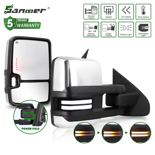 Chrome Power Fold Heated Tow Mirrors for 2014-2019 Silverado Sierra Switchback