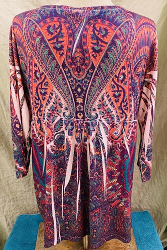 KIARA XL BLOUSE MULTI-COLOR PRINT V-NECK TUNIC WITH SEQUINS 3/4,SLEEVES - Picture 6 of 12