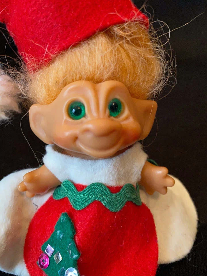 De Colección Muñeca DAM Troll Naranja Mohair Verde Espiral Ojos de Vidrio Vestido y Sombrero de Navidad Foto 2 de 4