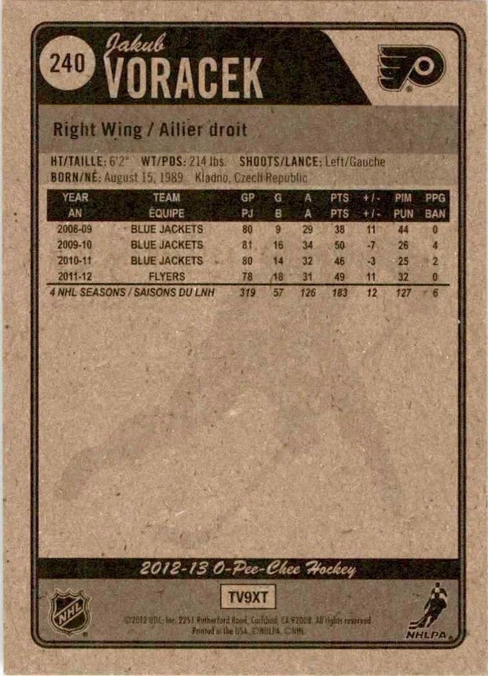 2012-13 O-Pee-Chee Jakub Voracek #240 - Image 2 of 2