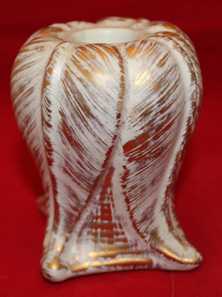 Mid Century Modern Vintage Royal Haeger Candle Holder Gold White Made in Canada - Image 4 of 4