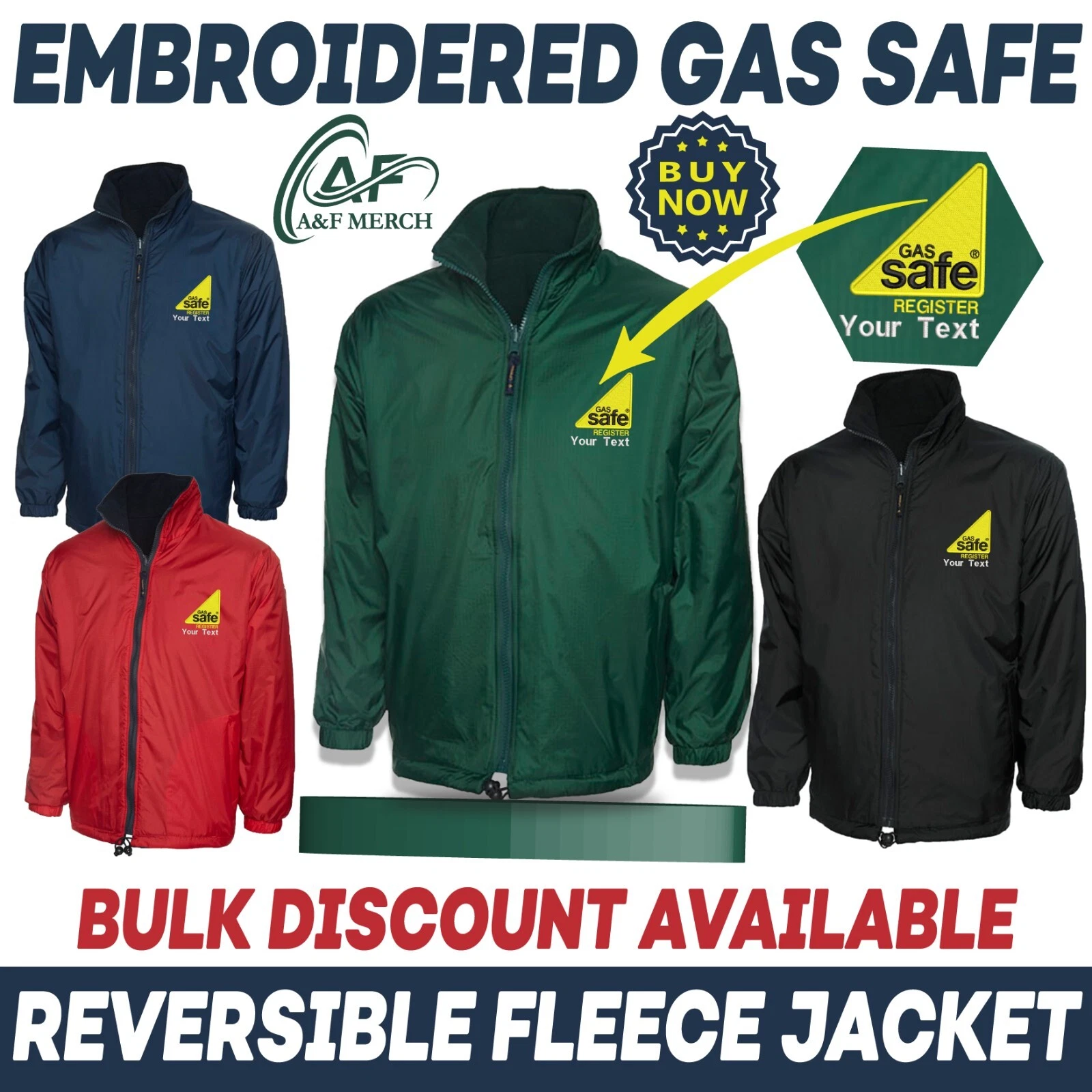 Personalised Embroidered Gas Safe Register Classic Reversible Fleece Jacket