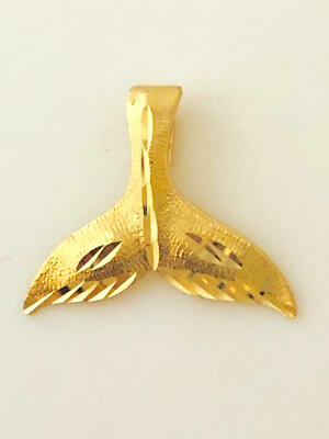 14K Solid Yellow Gold Whale-tail Pendant.W:1.5'' (38 mm) L:1.27'' (32 mm)C-604-30