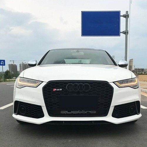 RS6 Style Black Front Bumper Grille with Camera Hole for Audi A6 S6 2016-2018 - Foto 3 di 5