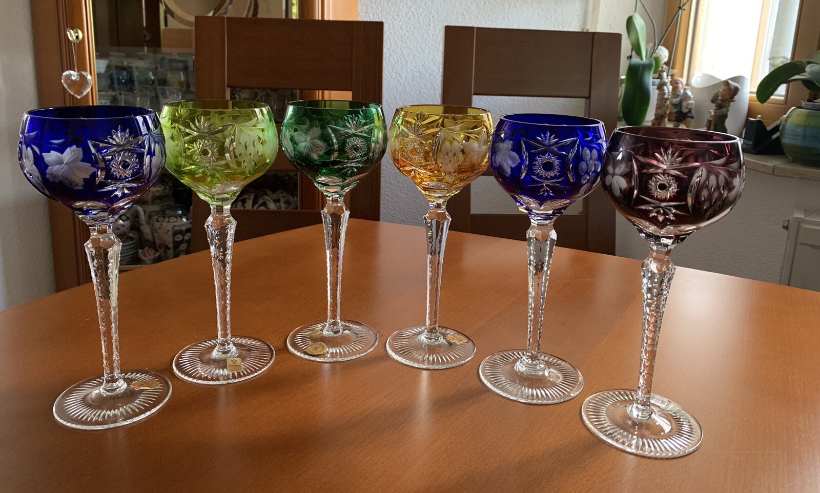 6 Römergläser Weingläser Nachtmann bunte Überfang geschliffen Kristall top