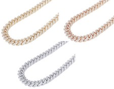 Two Row 11 4/5 CT Real Diamond Iced-Out Cuban Chain Necklace 10K Gold 9MM 18"...