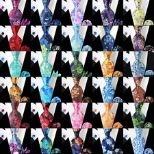 New Classic Floral Blue Red Jacquard Silk Men's Tie Necktie Hanky Cufflink Set