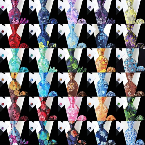 New Classic Floral Blue Red Jacquard Silk Men's Tie Necktie Hanky Cufflink Set - product listing photo
