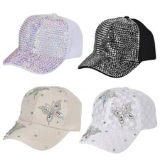 Stunning Aurora Borealis Rhinestone White Baseball Cap- Pure Bling!