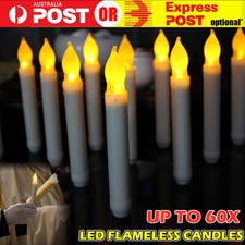 Up to 60x LED Flameless Candles Light Taper Flickering Battery Operated Party AU