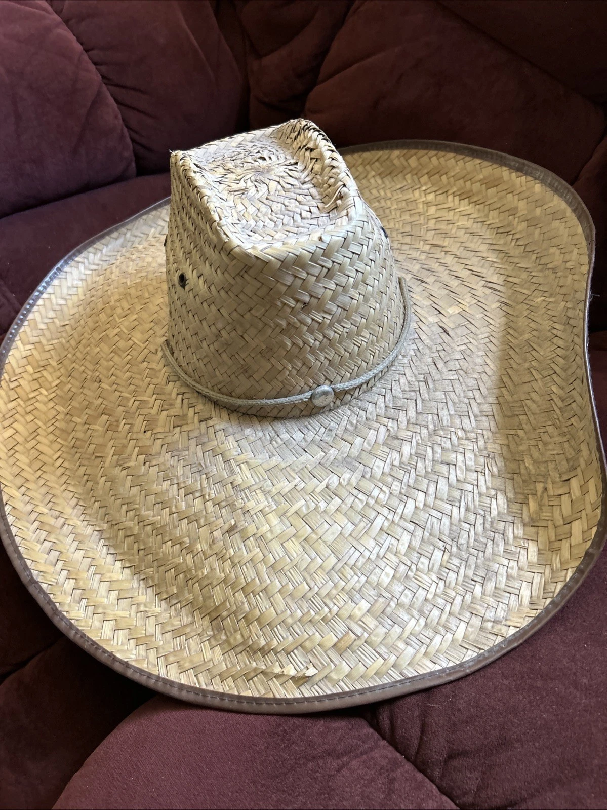 Hecho En Mexico Straw Wide Brim Lifeguard Hat 6 7/8 Tan Sun Protection Strap