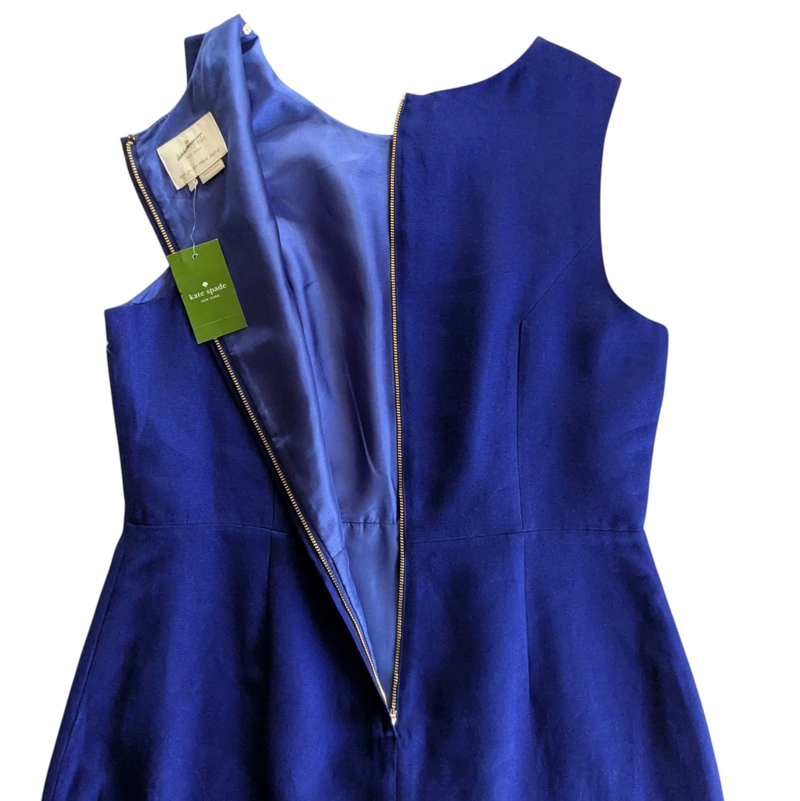 Abito tubino Kate Spade Amanda taglia 14 blu royal cobalto misto cotone seta nuovo con etichette