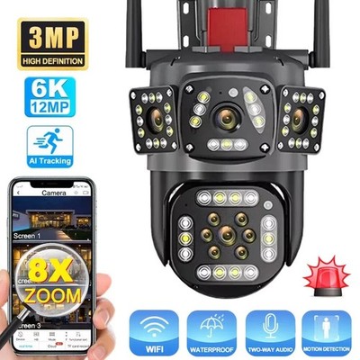 8X ZOOM Überwachungskamera Aussen 6K 12MP WLAN PTZ WiFi IP Kamera Outdoor Alert