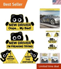 4Pcs Black Cat New Car Driving Magnets, Funny New Driver Magnet for Car Pleas...