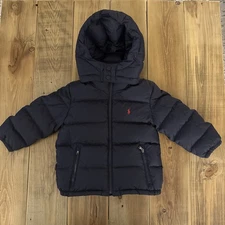 Boys Ralph Lauren Polo Navy Hooded Zip Down Jacket. Size 3T EXCELLENT CONDITION